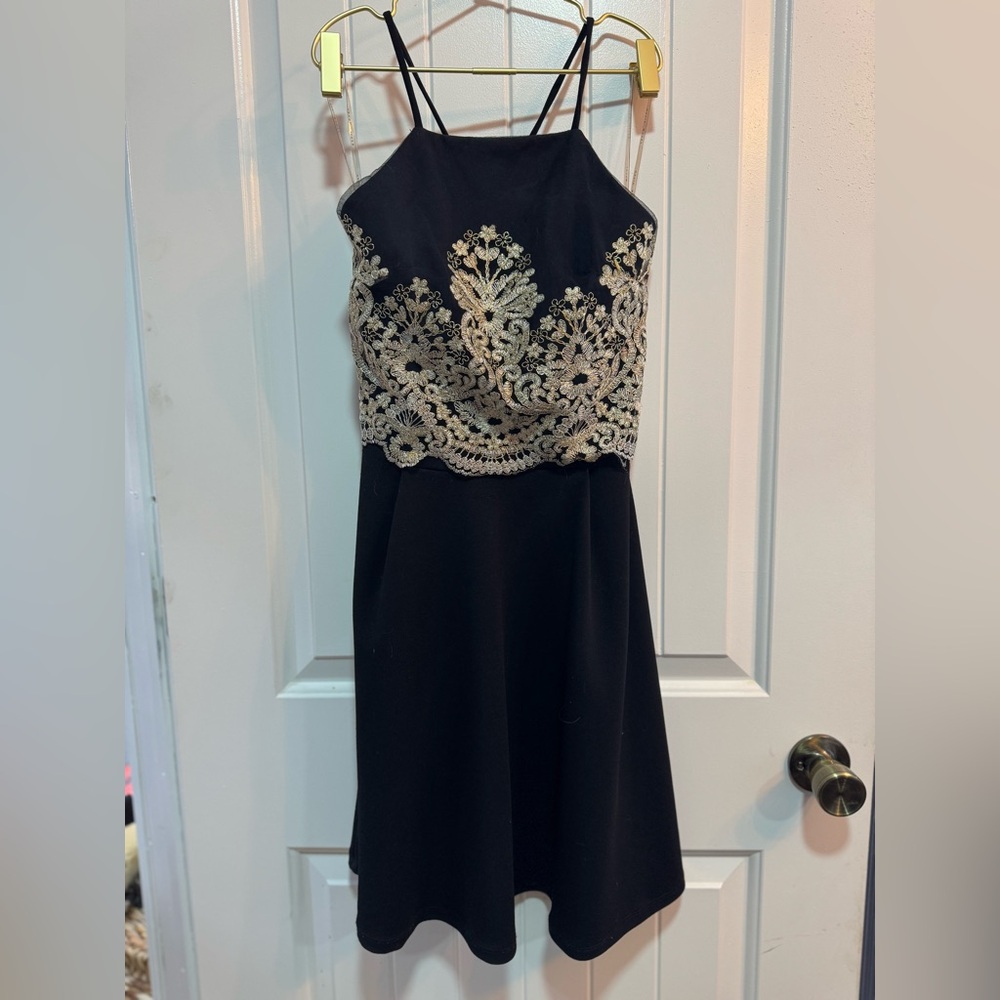 Elegant Black Dress with Gold Embroidery